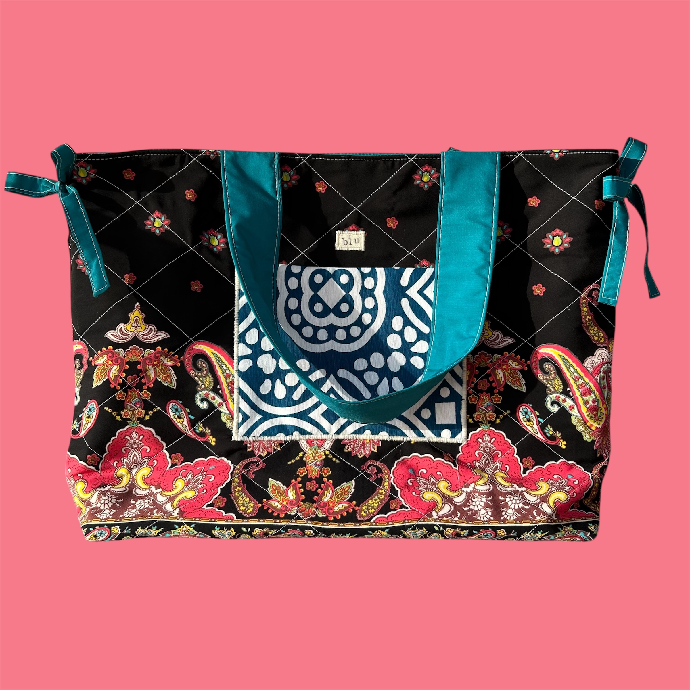 TOTE BAG BOHEMIA NEGRO TURQUESA