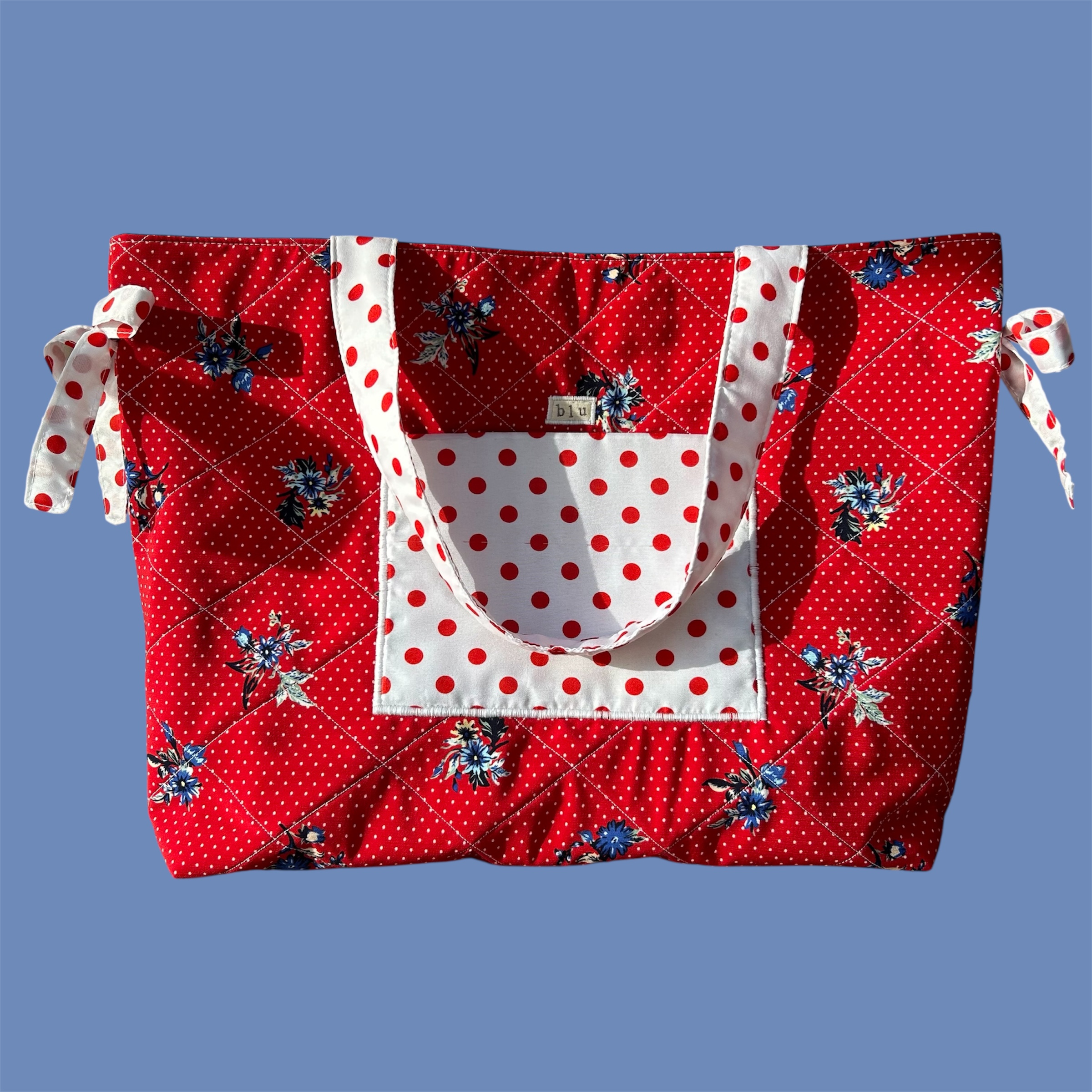 TOTE BAG FLORAL ROJO AZUL MARINO